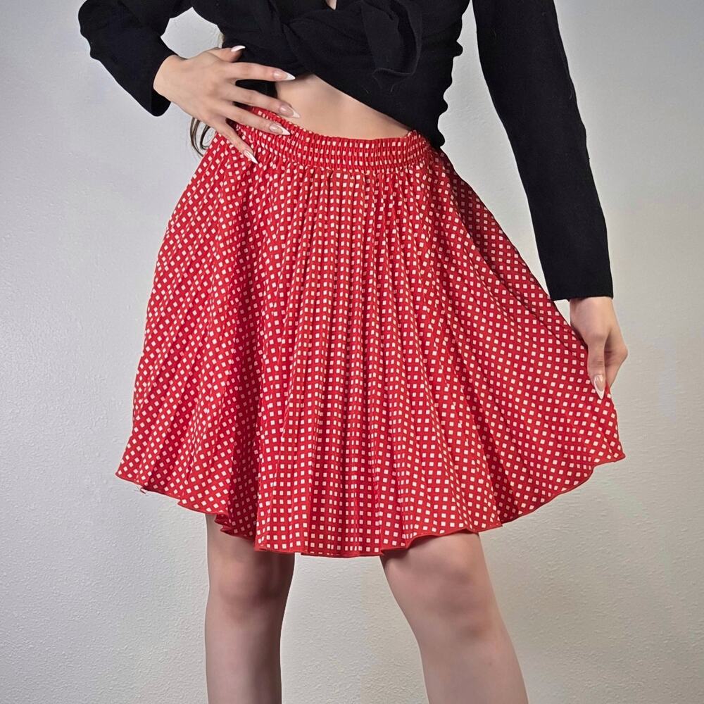 Vintage Red White Checkered Mini Skirt Elastic Waist Size Large Valentinss Day